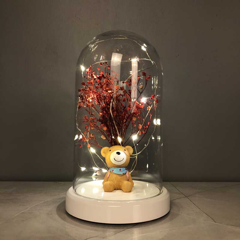 Illuminated Glass Fanus Scarf Bear Figure Lamp