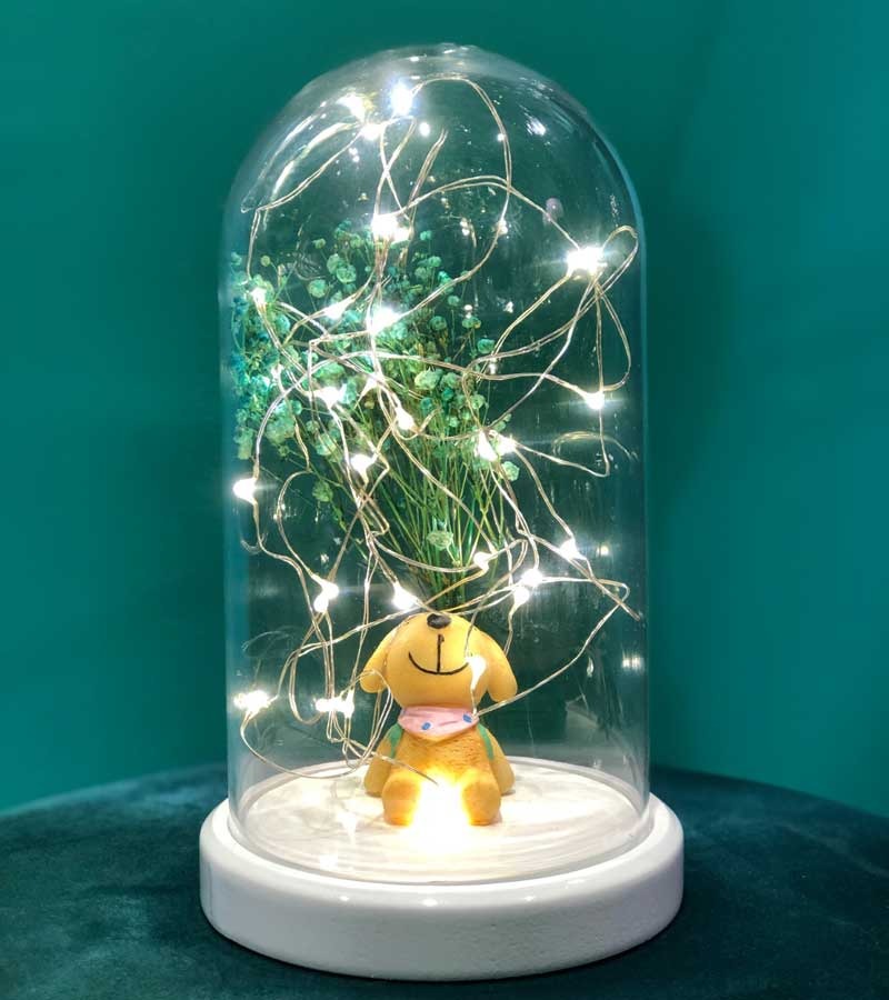 Dog-Figure Table Lamp With Illuminated Glass Fanus Scarf