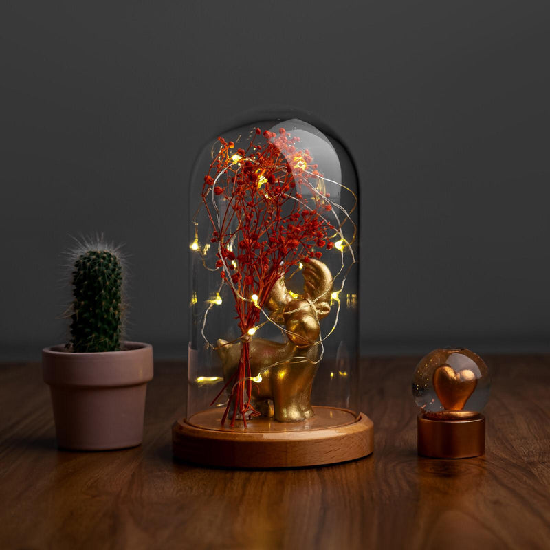 Illuminated Glass Fanus Gold Deer Figure Table Lamp
