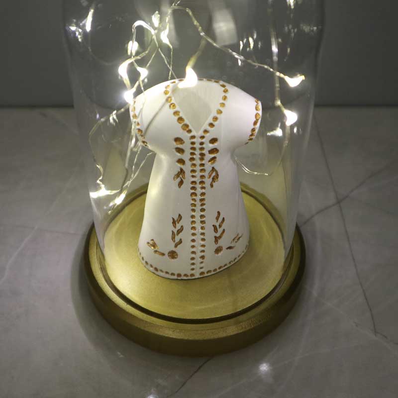 Illuminated Glass Fanus Gold Kaftan Figure Lamp