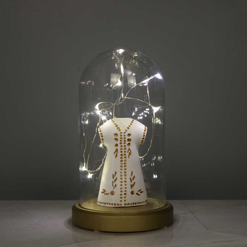 Illuminated Glass Fanus Gold Kaftan Figure Lamp