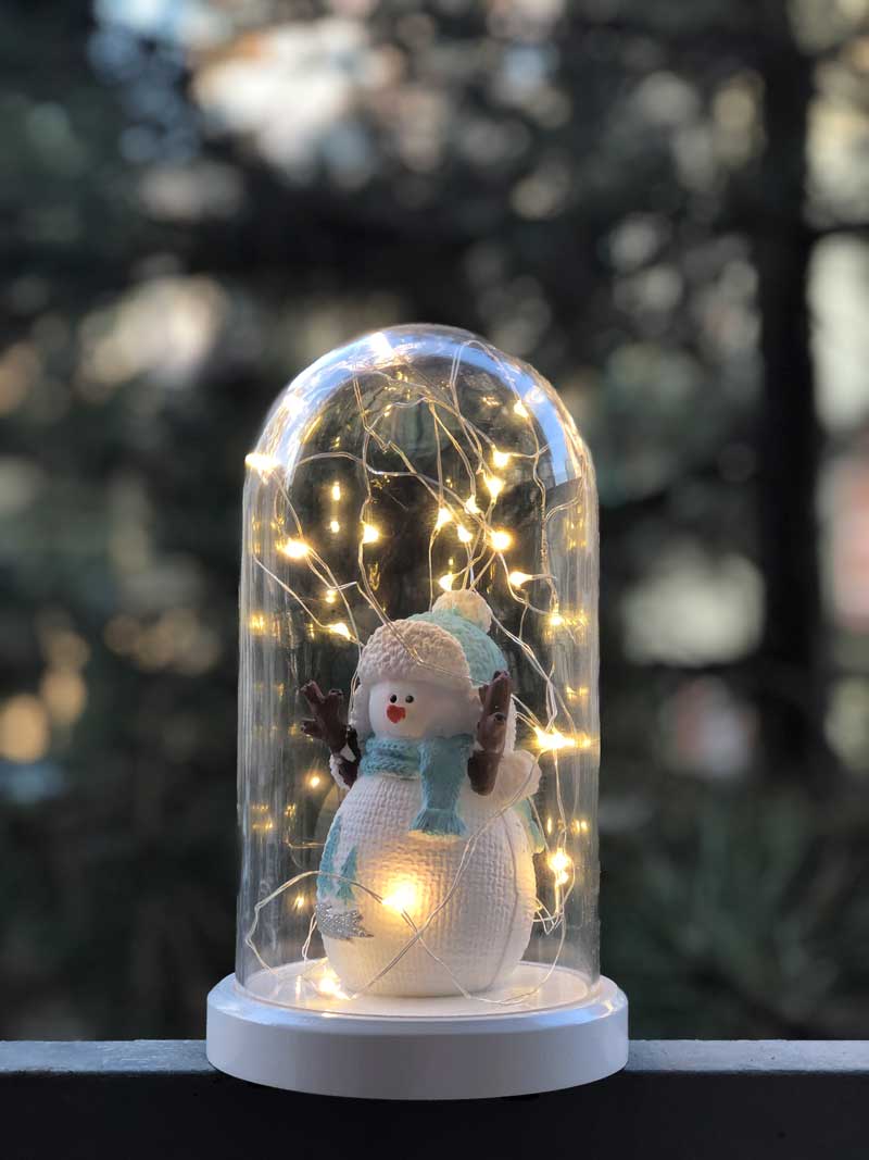 Lámpara de figura fanus snowman de vidrio iluminado