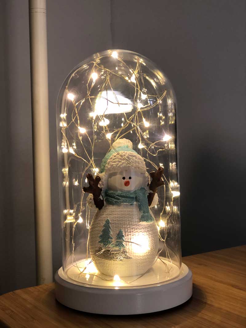 Lámpara de figura fanus snowman de vidrio iluminado