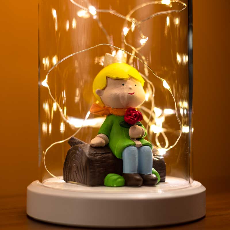 Illuminated Glass Fanus Little Prince Figure Lamp