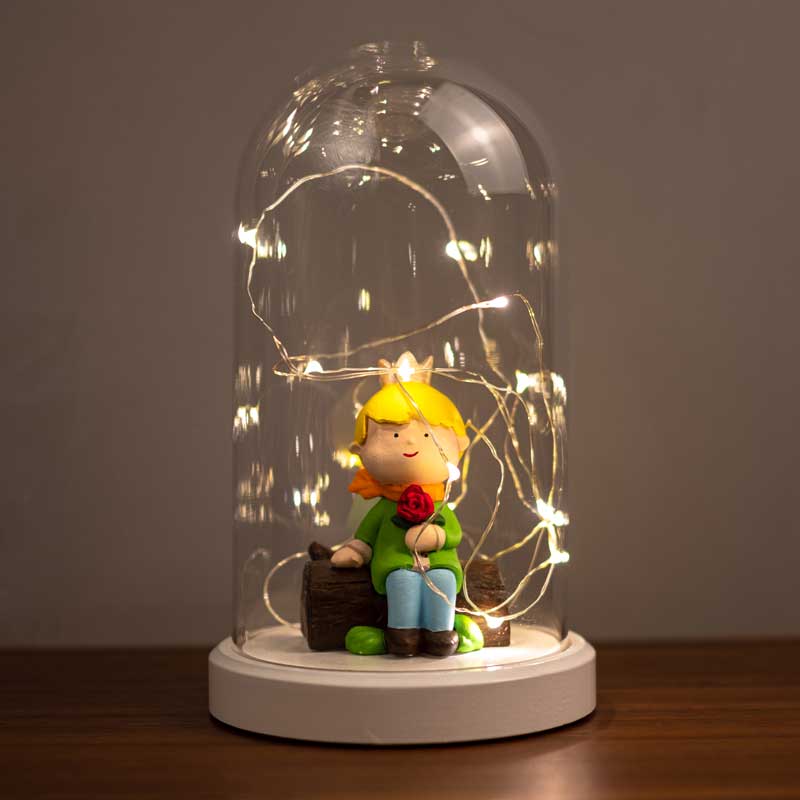 Illuminated Glass Fanus Little Prince Figure Lamp