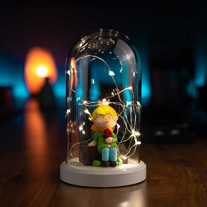 Illuminated Glass Fanus Little Prince Figure Lamp