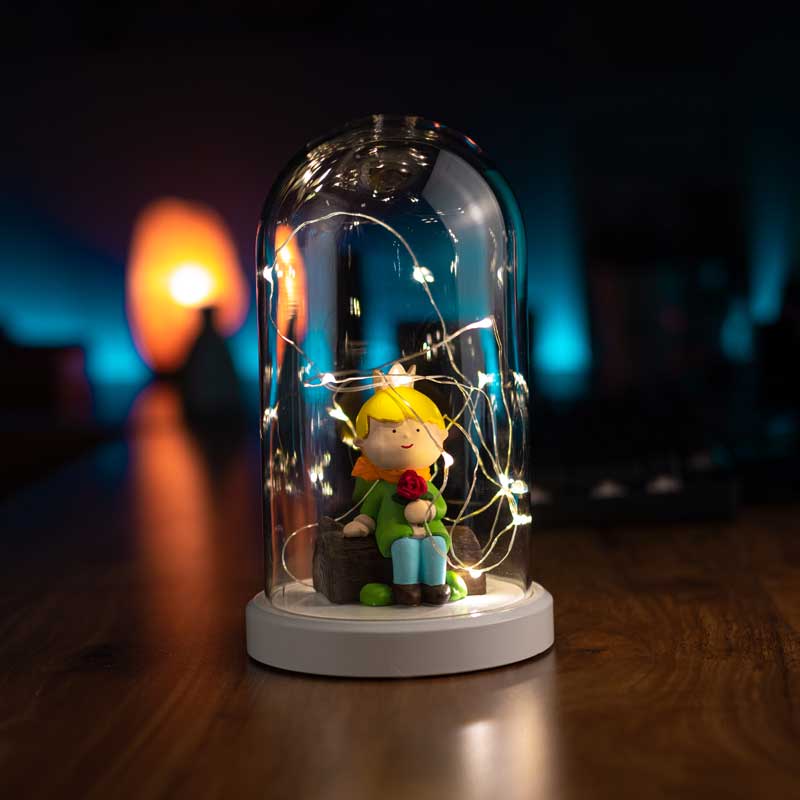 Illuminated Glass Fanus Little Prince Figure Lamp