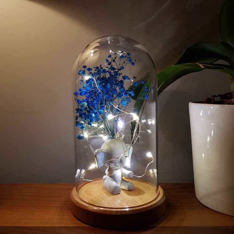 Illuminated Glass Fanus Blue Ear Elephant Figured Lamp