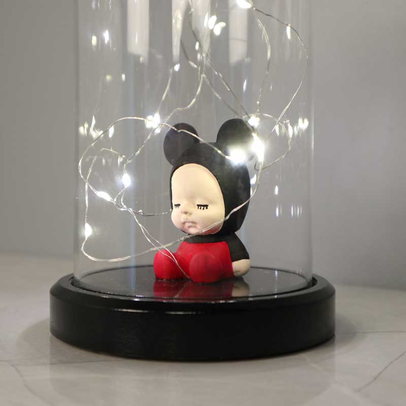 Beleuchtetes Glas Fanus Mickey Baby Figur Lampe