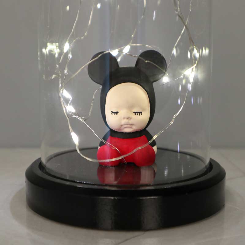 Illuminated Glass Fanus Mickey Baby Figured Lamp