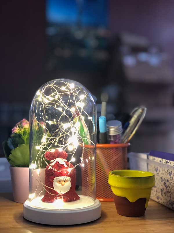 Illuminated Glass Fanus Santa Claus Sack Lamp