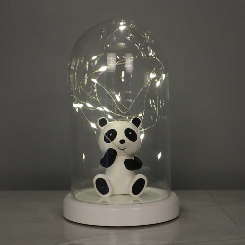 Illuminated Glass Fanus Panda Figured LED Table Lamp