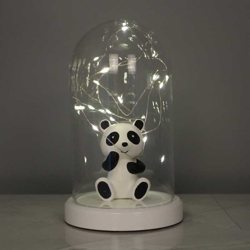 Işıklı Fanus Panda Figürlü Led Masa Lambası