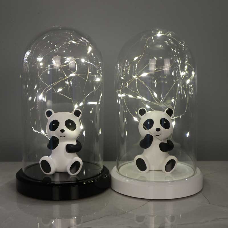 Illuminated Glass Fanus Panda Figured LED Table Lamp