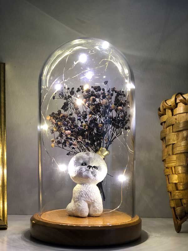 Illuminated Glass Fanus Cute Dog Figured Lamp