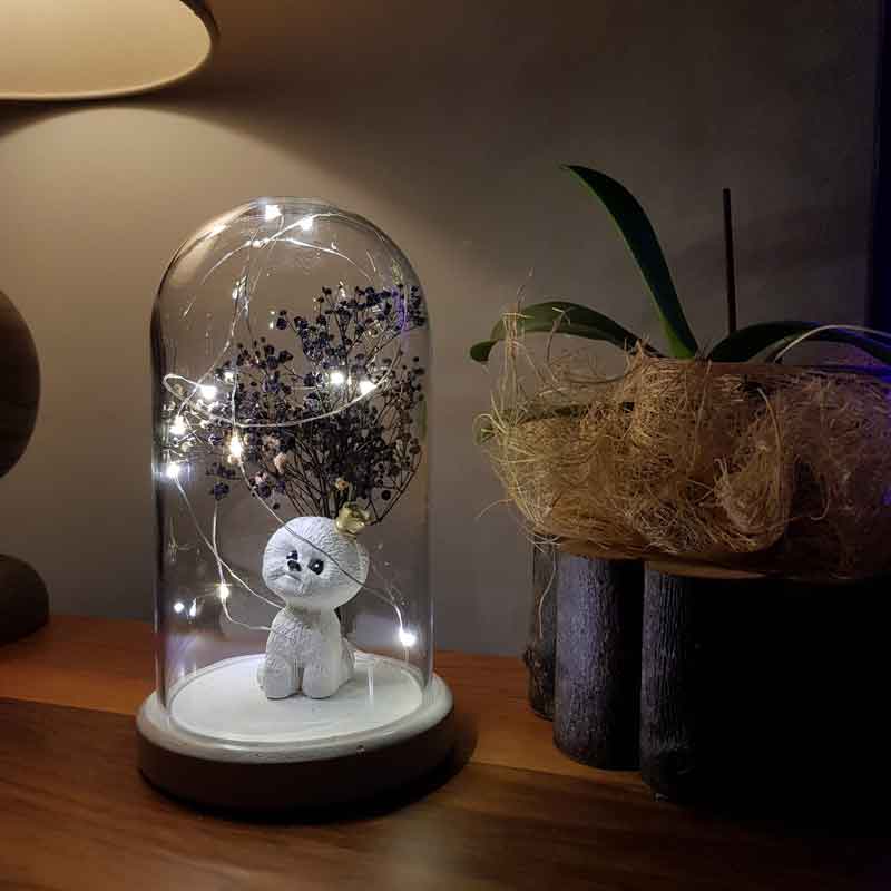 Illuminated Glass Fanus Cute Dog Figured Lamp