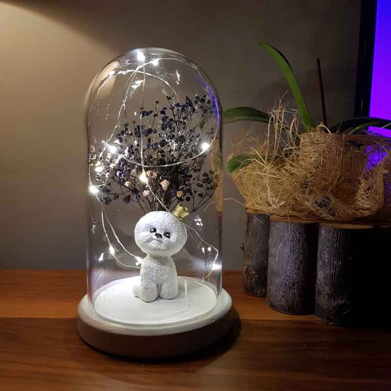 Illuminated Glass Fanus Cute Dog Figured Lamp