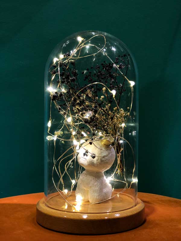 Illuminated Glass Fanus Cute Dog Figured Lamp