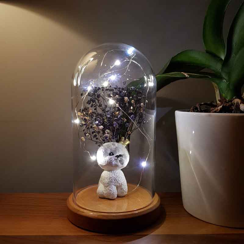 Illuminated Glass Fanus Cute Dog Figured Lamp