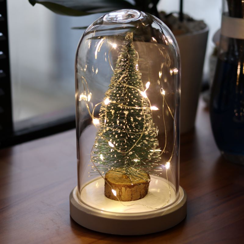 Illuminated Glass Fanus Christmas Tree Figured Lamp