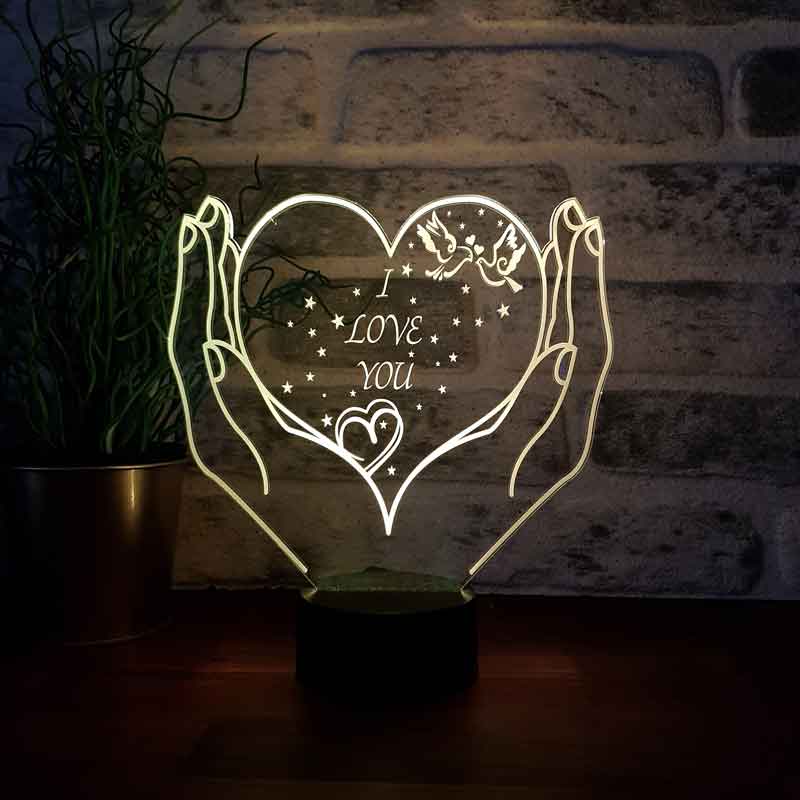 Kalpli I Love You Figürlü Dekoratif Hediye Led Masa Lambası | BYLAMP