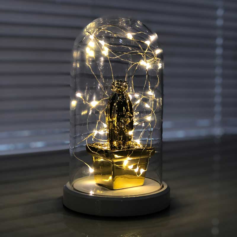 Beleuchtetes Glas Fanus Gold Quadrat Kaktus Figur Lampe