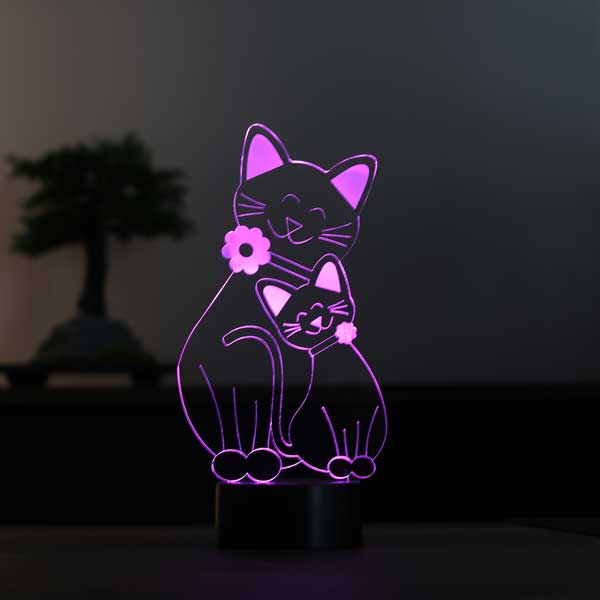 Kedi Ailesi Figürlü Dekoratif Hediye Led Masa Lambası | BYLAMP