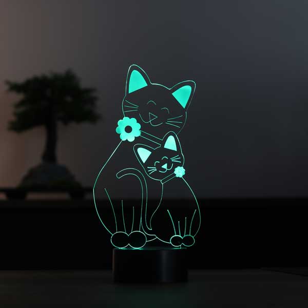 Kedi Ailesi Figürlü Dekoratif Hediye Led Masa Lambası | BYLAMP