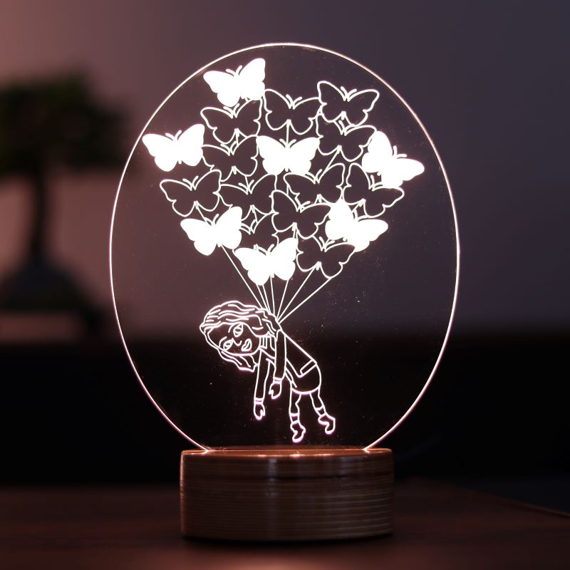 Kelebekli Kız Figürlü Dekoratif Hediye Led Masa Lambası | BYLAMP