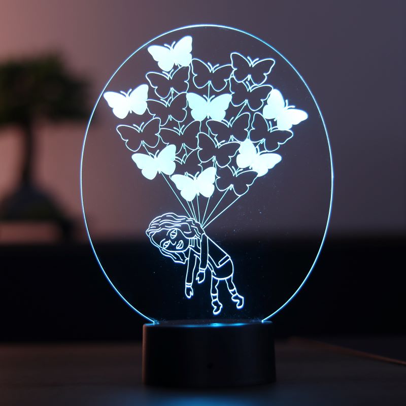 Kelebekli Kız Figürlü Dekoratif Hediye Led Masa Lambası | BYLAMP