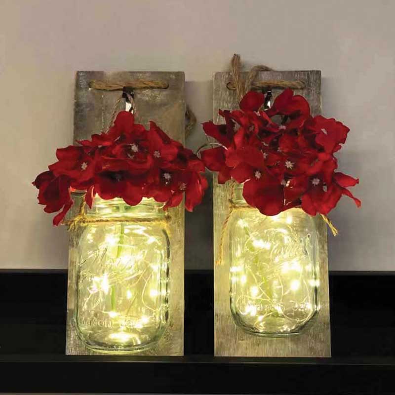 Red Hydrangea Flower Wall Lamp Gray Applique