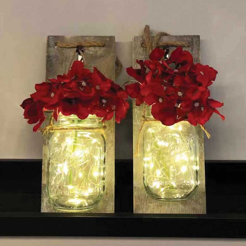 Red Hydrangea Flower Wall Lamp Gray Applique