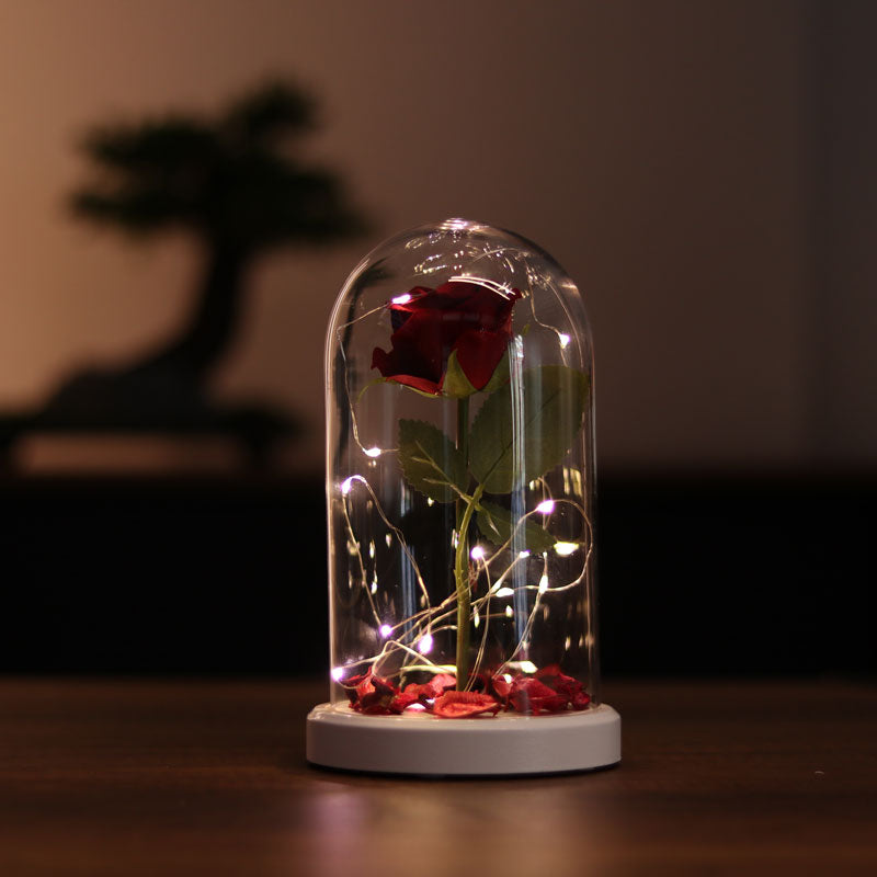 Rosa roja iluminada vidrio Fanus led lámpara de mesa