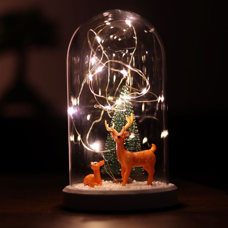 Illuminated Glass Fanus Teddy Bear and Flower Figured Lamp