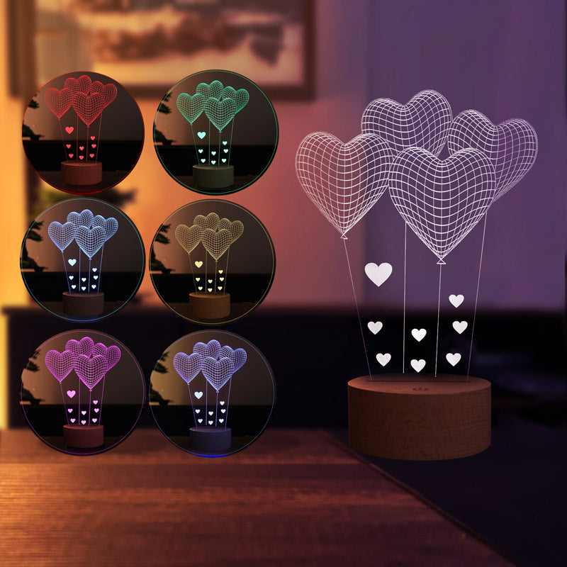 3D Small Heart Balloon Led Night Light