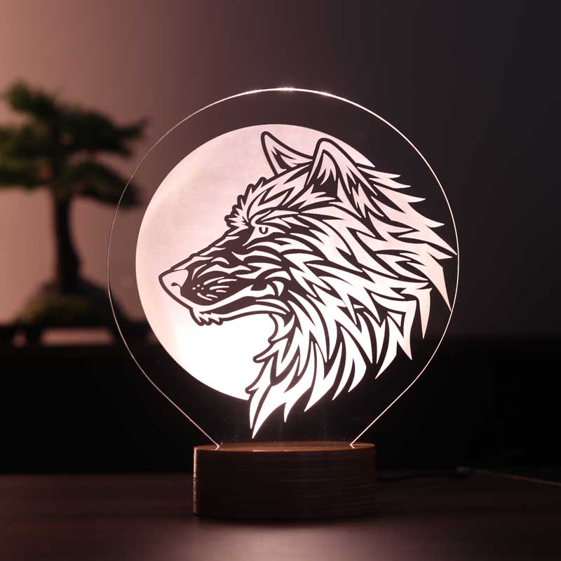 Wolf and full moon lamp