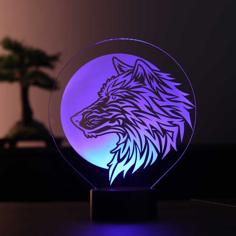 Wolf and full moon lamp