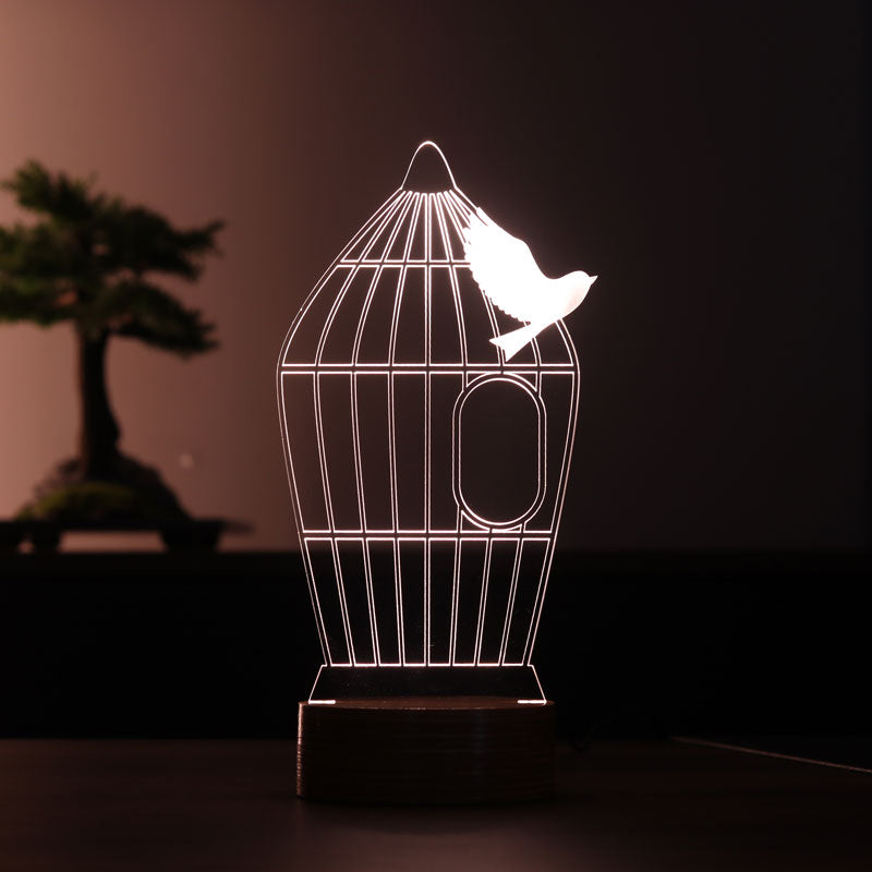 Kuş Kafesi Figürlü Dekoratif Hediye Led Masa Lambası | BYLAMP