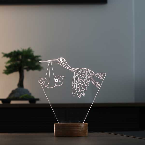 Leylek ve Bebek Figürlü Dekoratif Hediye Led Masa Lambası | BYLAMP