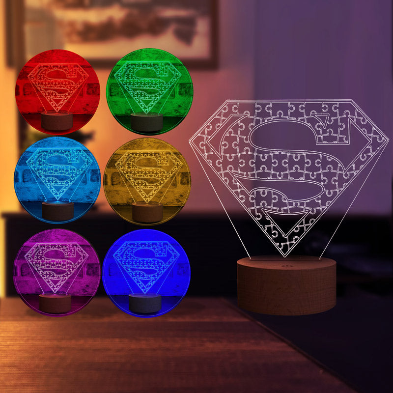 Superman Puzzle Figürlü Dekoratif Hediye Led Masa Lambası | BYLAMP