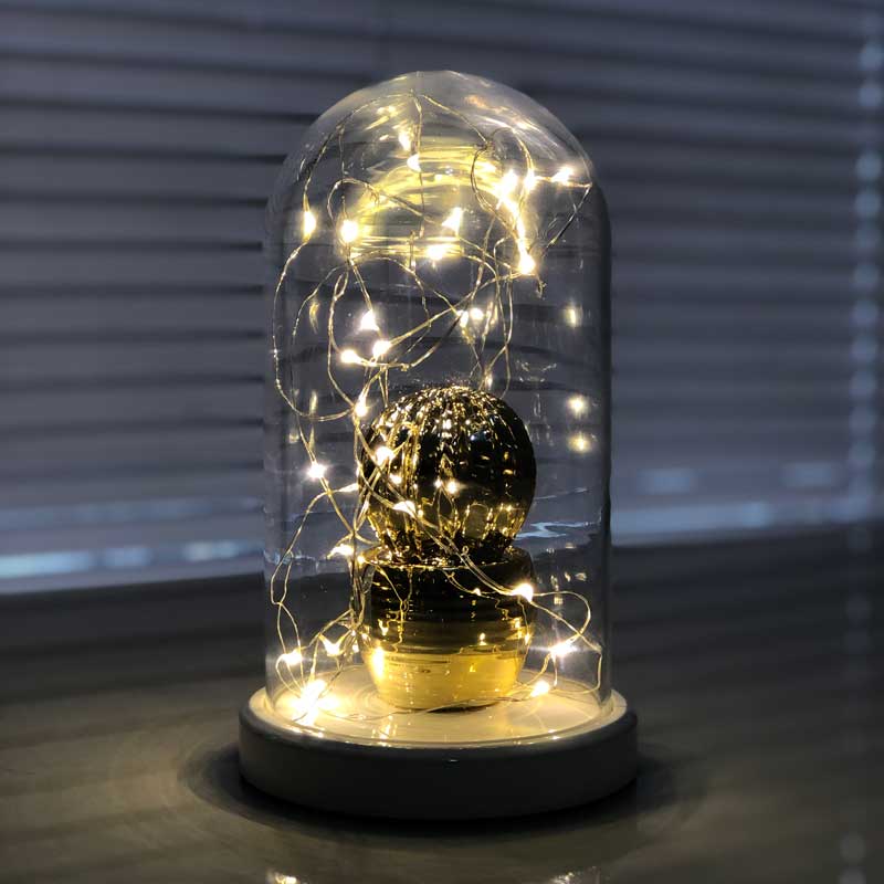 Beleuchtetes Glas Fanus Gold Chubby Kaktus Figur Lampe
