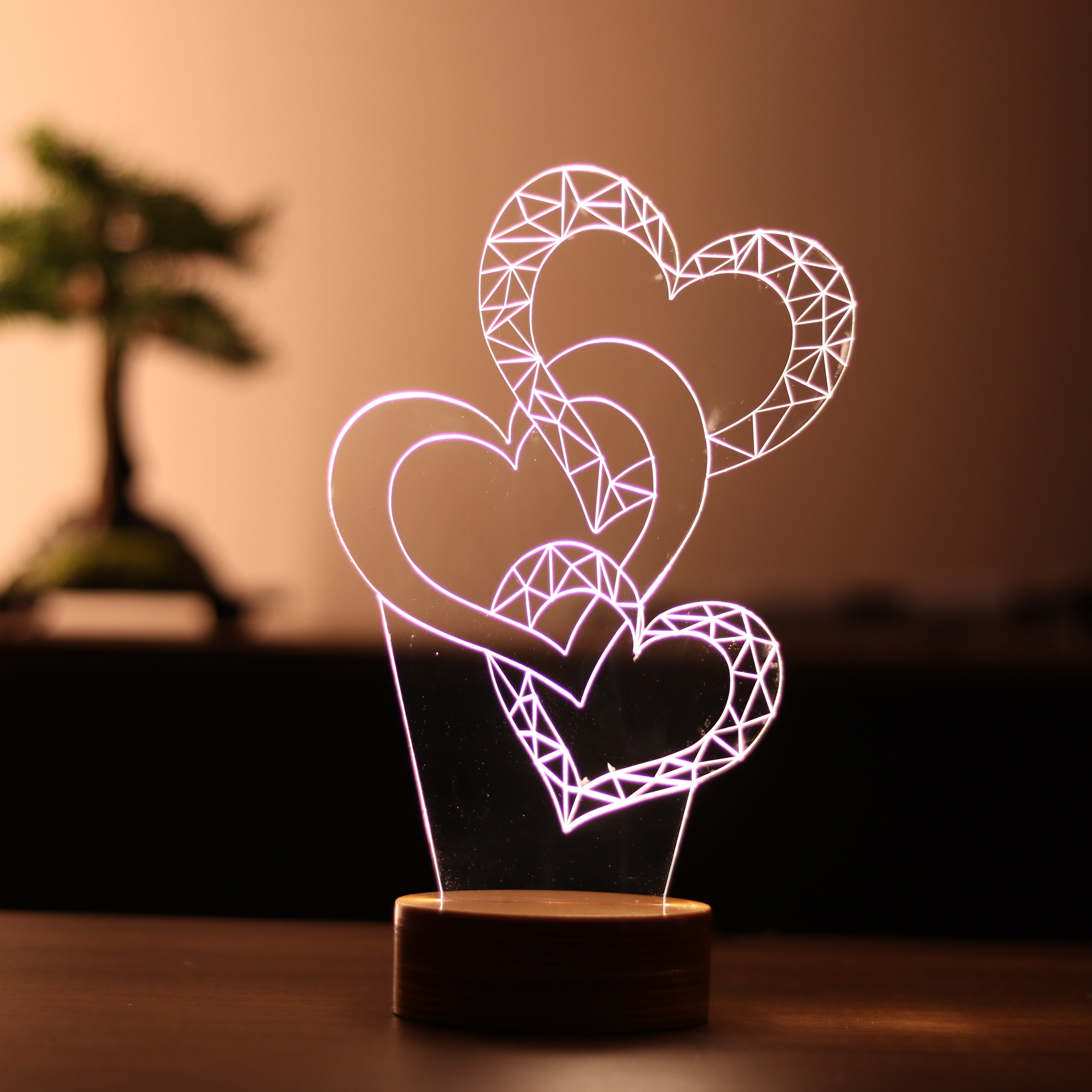 3-dimensional three hearts led lamps