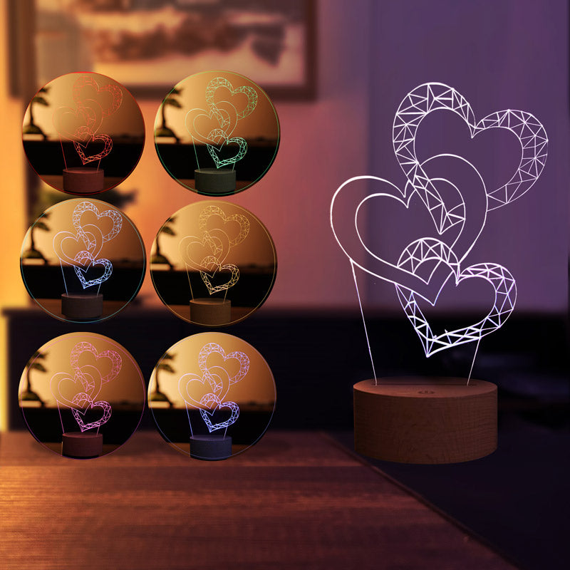 3-dimensional three hearts led lamps